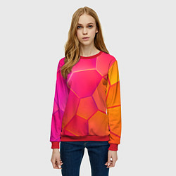 Свитшот женский Розово-оранжевые плиты, цвет: 3D-красный — фото 2