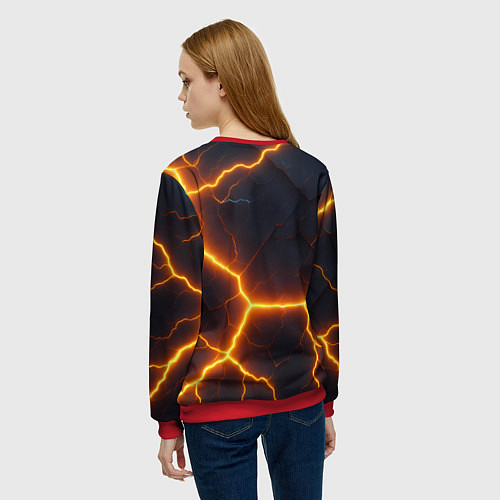 Женский свитшот Молнии и черные объемные плиты / 3D-Красный – фото 4