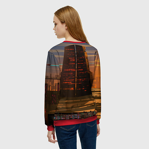 Женский свитшот Bones в халате с журавлями / 3D-Красный – фото 4