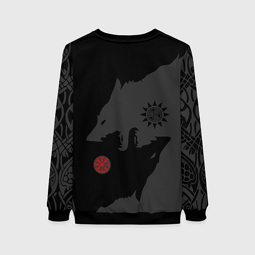 Женский свитшот Волки викингов с обережными символами - тату / 3D-Черный – фото 2