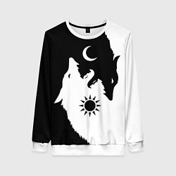 Свитшот женский Мистические волки дня и ночи инь-янь, цвет: 3D-белый