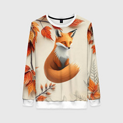 Свитшот женский Лис под осенними листьями, цвет: 3D-белый