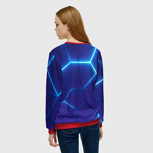 Женский свитшот Bones белое лого на синих плитах / 3D-Красный – фото 4