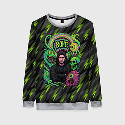 Свитшот женский Bones психоделический стиль, цвет: 3D-меланж
