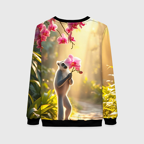 Женский свитшот Лемур идёт на свидание / 3D-Черный – фото 2