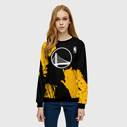 Свитшот женский Голден Стэйт Уорриорз - брызги желтой краски, цвет: 3D-черный — фото 2