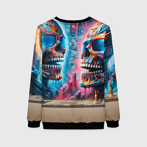 Женский свитшот Hippo with longboard - graffiti / 3D-Черный – фото 2