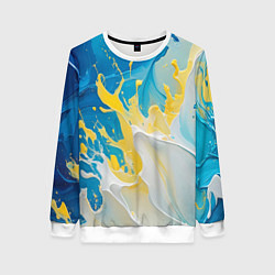Женский свитшот Масляные краски, брызги, желтые белые синие цвета