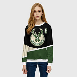 Свитшот женский Милуоки Бакс - линии, цвет: 3D-белый — фото 2