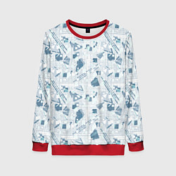 Женский свитшот Мемфис синий с серым клетчатый геометрический узор