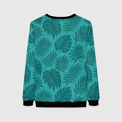 Женский свитшот Тропические листья - паттерн / 3D-Черный – фото 2