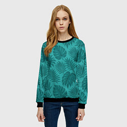 Свитшот женский Тропические листья - паттерн, цвет: 3D-черный — фото 2