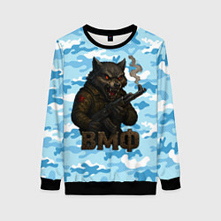 Свитшот женский Волк с красными глазами ВМФ, цвет: 3D-черный