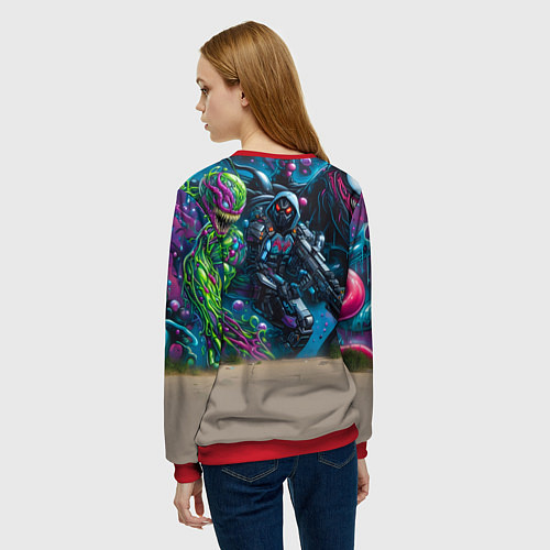 Женский свитшот Пантерёнок крутой скейтбордист на фоне граффити / 3D-Красный – фото 4