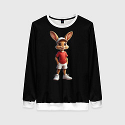 Свитшот женский Милый заяц в белых шортах, цвет: 3D-белый