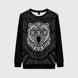 Свитшот женский Медведь в кельтских узорах, цвет: 3D-черный