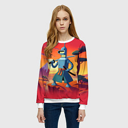 Свитшот женский Бендер ниндзя в Японском пейзаже, цвет: 3D-белый — фото 2