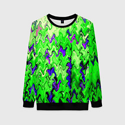 Свитшот женский Ярко-зелёный стекающая абстаркция, цвет: 3D-черный
