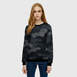 Свитшот женский Текстура - камуфляжная синяя ткань, цвет: 3D-черный — фото 2