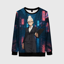 Свитшот женский Dandadan Seiko в городе с планшетом, цвет: 3D-черный