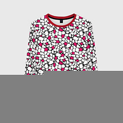 Свитшот женский Мелкий красно белый мозаичный узор на черном, цвет: 3D-красный