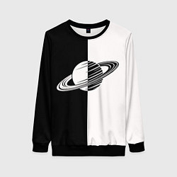 Свитшот женский Сатурн черно-белый, цвет: 3D-черный
