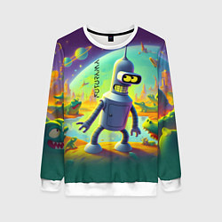 Свитшот женский Робот-сгибальщик Бендер на планете крокодилов - не, цвет: 3D-белый