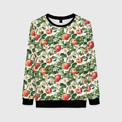 Свитшот женский Яркие яблочки - паттерн, цвет: 3D-черный