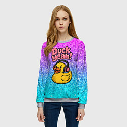 Свитшот женский Duck yeah - утка в наушниках, цвет: 3D-меланж — фото 2