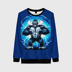 Свитшот женский Горилла показывает свою силу, цвет: 3D-черный