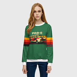 Свитшот женский Ретро автобус РАФ-8 поп-арт, цвет: 3D-белый — фото 2