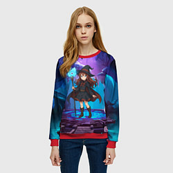 Свитшот женский Аниме девочка маг с волшебных посохом, цвет: 3D-красный — фото 2
