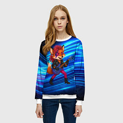 Свитшот женский Лиса в косухе и гитарой - рок звезда, цвет: 3D-белый — фото 2