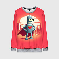 Свитшот женский Робот-сгибальщик Бендер супермен - коллаба, цвет: 3D-меланж
