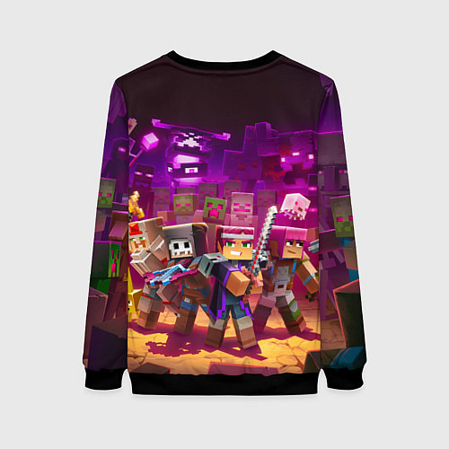 Женский свитшот Майнкрафт - герои в окружении / 3D-Черный – фото 2