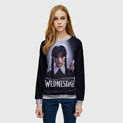 Свитшот женский Связаная Уэнсдэй с вещью Wednesday, цвет: 3D-меланж — фото 2