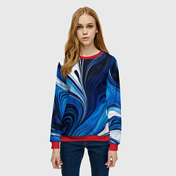 Свитшот женский Бело синяя абстракция, цвет: 3D-красный — фото 2
