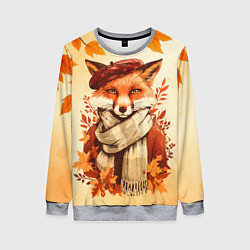 Свитшот женский Осенний лис в шарфе, цвет: 3D-меланж