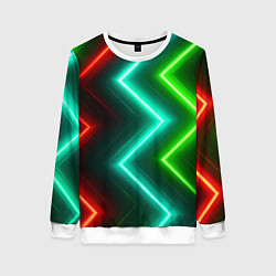 Свитшот женский Неоновые зигзаги, цвет: 3D-белый