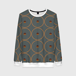 Свитшот женский Паттерн с окружностясми арт деко антрацит и террак, цвет: 3D-белый