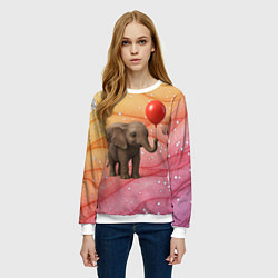 Свитшот женский Слоненок с красным воздушным шариком, цвет: 3D-белый — фото 2