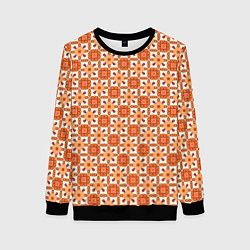 Свитшот женский Оранжевая цветочно-геометрическая текстура, цвет: 3D-черный