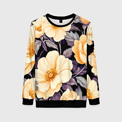 Свитшот женский Крупные жёлтые цветы, цвет: 3D-черный