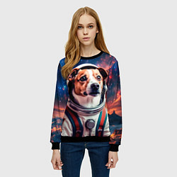 Свитшот женский Джек-Рассел-терьер в скафандре в космосе, цвет: 3D-черный — фото 2
