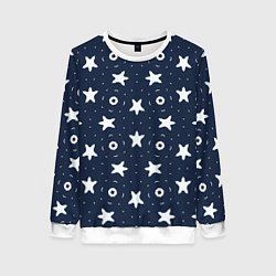 Женский свитшот Белые кольца и звезды на синем