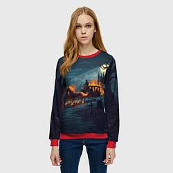 Свитшот женский Призраки в горящей конной повозке, цвет: 3D-красный — фото 2