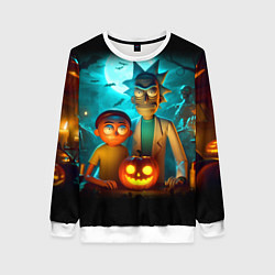 Свитшот женский Morty and Rick with pumpkin - neon halloween, цвет: 3D-белый