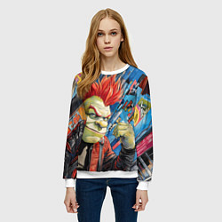 Свитшот женский Панк Шрек на фоне домов, цвет: 3D-белый — фото 2