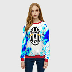 Свитшот женский Ювентус голубые краски, цвет: 3D-красный — фото 2