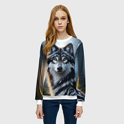 Свитшот женский Морда волка - Россия, цвет: 3D-белый — фото 2